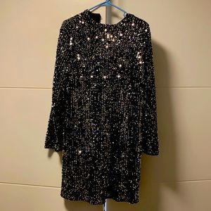 Black sequined shift dress. Never worn.
